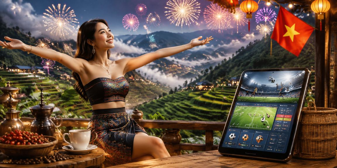 Người dùng tại Sapa truy cập nền tảng cá cược thể thao và trò chơi trực tuyến qua điện thoại bên ly cà phê